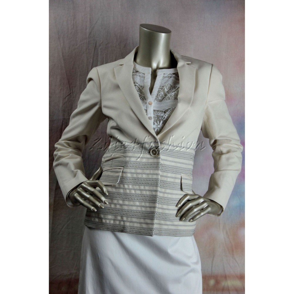 $1295 New PIAZZA SEMPIONE Cream Off White Black Stitch Stripe Jacket 12